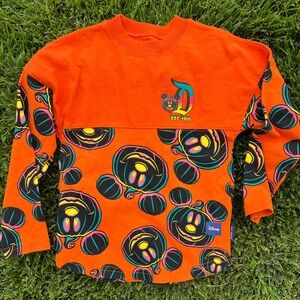 Disney Halloween Spirit Jersey - Orange Long Sleeve Tee with Mickey Pattern